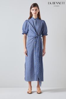 LK Bennett Soleil Seersucker Check Cotton Rich Dress (B51356) | €370