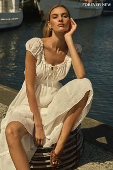 Forever New White Tuscany Trim Detail Midi Dress (B51500) | kr1,428