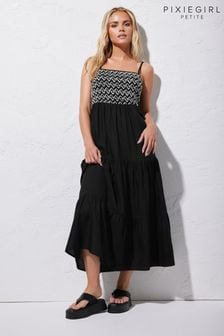 PixieGirl Petite Black Zig Zag Tiered Dress (B52023) | $58