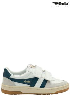 Gola White/Vintage Blue Kids Hawk Strap PU Trainers (B52089) | €78