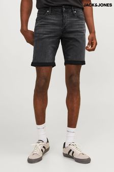 JACK & JONES Black Slim Fit Rolled Hem Denim Shorts (B52166) | LEI 191