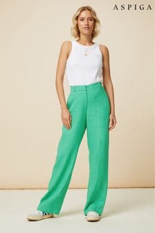 Verde - Pantaloni din in Aspiga Cream Imi (B52250) | 836 LEI