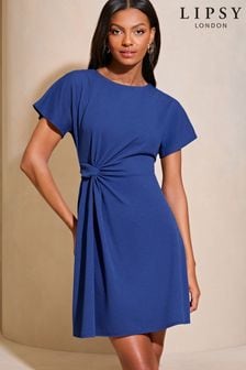 Lipsy Blue Twist Side Shorts Sleeve Mini Skater Dress (B52351) | $64