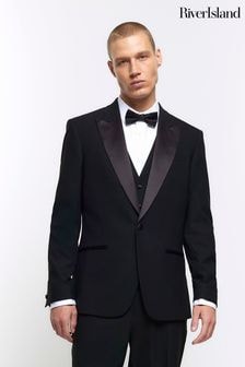 River Island Black Black Plain Slim Tux Jacket (B52459) | $163