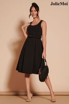 Jolie Moi Black 1950's Inspired Belted Swing Dress (B52511) | €107
