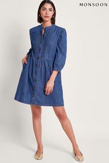 Monsoon Blue Mae Pintuck Denim Dress (B52645) | €99