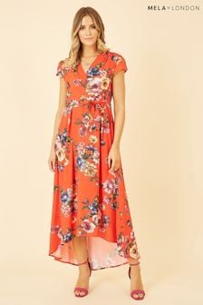 Mela Orange Wrap Dip Hem Dress (B52683) | $77