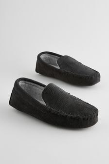 Black Textured Moccasin Slippers (B52911) | $40