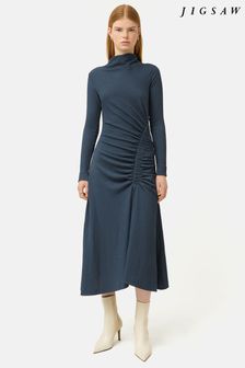 Jigsaw Blue Crinkle Ruched Jersey Dress (B52930) | $319