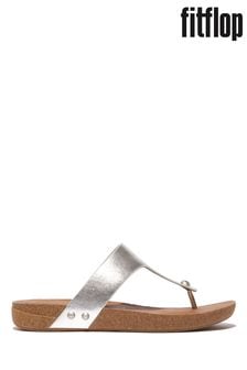 FitFlop Silver Iqushion Leather Toe Post Sandals (B53056) | LEI 477