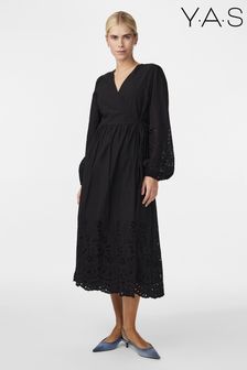 Y.A.S Black Broderie Wrap Maxi Dress (B53082) | AED499