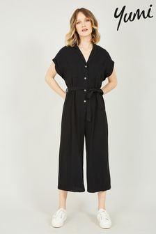 Yumi Black Button up Jumpsuit (B53139) | $108