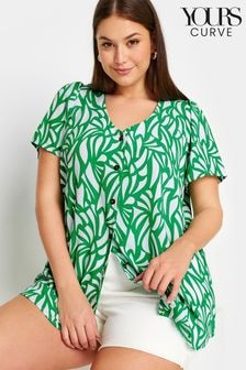 Yours Curve Green Button Blouse (B53290) | $45