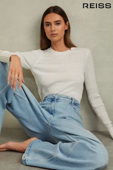 Reiss Ivory Lily Ribbed Crew Neck Top (B53330) | SGD 187
