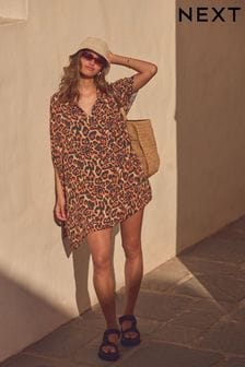 Leopard Longline Overhead Shirt Cover-Up (B53333) | $51