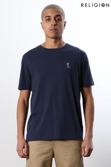 أزرق - Religion Slim Fit T-shirt With Chest Logo (B53463) | 139 د.إ