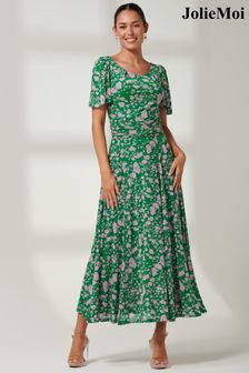 Jolie Moi Green Paityn Angel Sleeve Mesh Maxi Dress (B53541) | €122