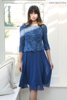 Gina Bacconi Blue Priscilla Embroidered Midi Dress (B53576) | 490 €