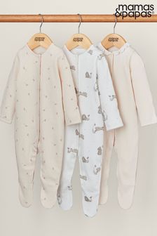 Mamas & Papas Pink Bunny Floral Sleepsuits 3 Pack