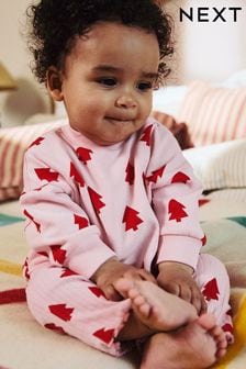 Pink Christmas Tree Print Baby Sweat Top And Leggings Set (B53624) | €15 - €17.50