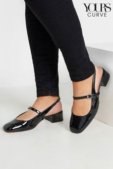 أسود - Yours Curve Patent Mary Jane Slingback Heels In Extra Wide Eee Fit (B53643) | 205 د.إ