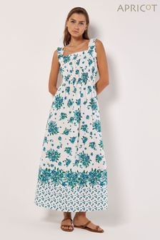 Apricot Blue Floral Smocked Milkmaid Maxi Dress (B53717) | $77