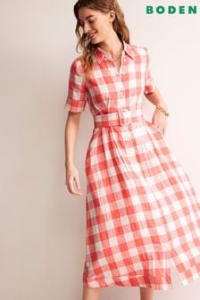 Розовый - Льняное платье-рубашка миди Boden Louise (B53870) | €226