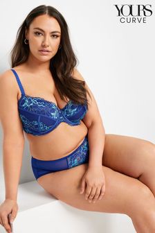 Yours Curve Blue Ivy Contrast Lace Plunge Bra (B54134) | LEI 167