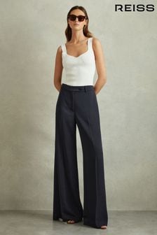 Reiss Navy Solene Wide Leg Split Hem Trousers (B54154) | $315