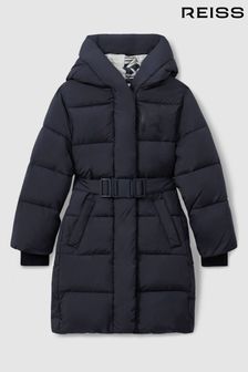 Reiss Navy Larissa 13-14 yrs Water Resistant Belted Puffer Coat (B54164) | kr2 440