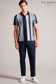 Синий - Ted Baker Regular Fit Haybrn Textured Chino Trousers (B54195) | €119