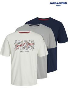 JACK & JONES JUNIOR Grey Short Sleeve Crew Neck Printed T-Shirt 3 Pack (B54263) | €37