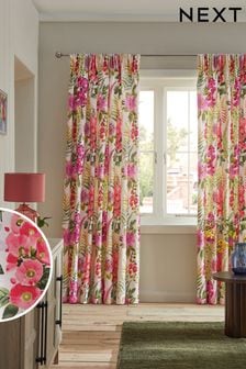 Multi Floral 100% Cotton Pencil Pleat Lined Curtains