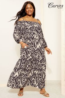 Curves Like These Monochrome Cold Shoulder  Midaxi Dress (B54422) | kr688