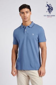 U.s. Polo Assn. Синяя мужская рубашка поло классического кроя с отделкой кантами (B54454) | €76