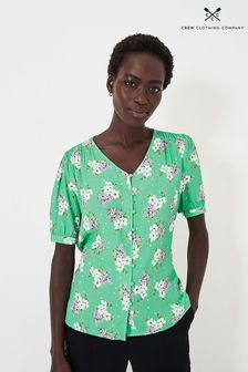 Crew Clothing Company Green Floral Viscose Regular Blouse (B54786) | ‏246 ‏₪