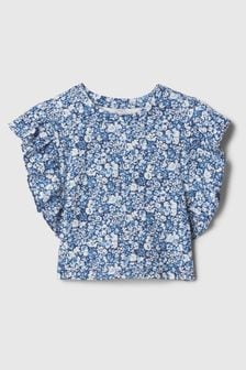 Gap Blue Floral Crinkle Cotton Print Ruffle Sleeve Baby Top (12mths-5yrs) (B54849) | €14