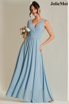 Jolie Moi Blue Pleated Bodice Chiffon Maxi Dress (B54892) | AED438