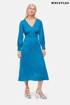 Синее жаккардовое платье миди для миниатюрных с жаккардовым рисунком Whistles (B54897) | €260