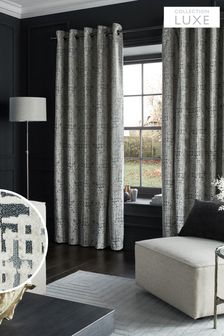 Silver Collection Luxe Heavyweight Cut Velvet Abstract Eyelet Lined Curtains (B55099) | $321 - $642