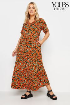 Yours Curve Floral Print Pleated Front Maxi Dress (B55113) | 18 ر.ع