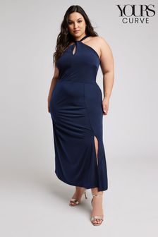 Yours Curve Blue London Twist Halterneck Maxi Dress (B55160) | AED277