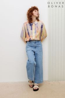 Oliver Bonas Cropped-Jeans aus Denim mit weitem Bein und gewellten Taschen, Blau (B55245) | 109 €