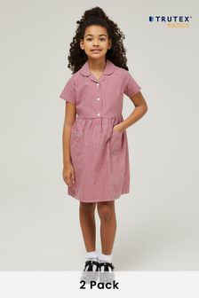 Trutex Red Gingham 2 Pack Button Front School Summer Dress (B55260) | €44 - €46