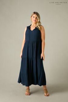Live Unlimited Curve Navy Ruffle Midaxi Dress