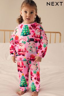 Pink Christmas Santa Cosy Fleece Pyjamas (9mths-16yrs) (B55348) | KRW34,200 - KRW53,400