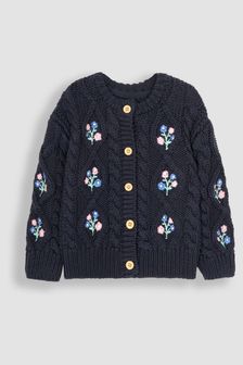 JoJo Maman Bébé Navy Blue Embroidered Cosy Cable Cardigan (B55384) | $55