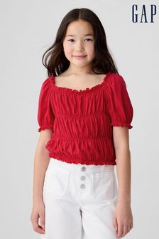 Gap Red Square Neck Puff Sleeve Smocked Top (4-13yrs) (B55406) | €13.50