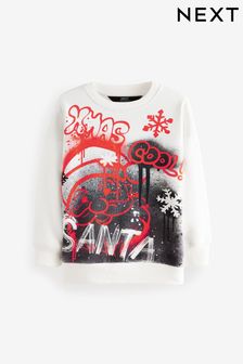 White Graffiti Christmas Graphic Crew Neck 100% Cotton Sweatshirt (3-16yrs) (B55425) | $24 - $32