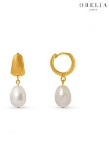 Orelia London 18k Gold Plating Domed Pearl Drop Huggie Hoop (B55560) | 155 د.إ